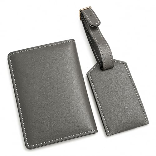 Image of Eco Leather Unisex Passport Cover and Luggage Tags (Dark Grey)