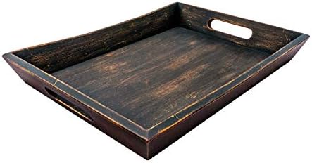 EZDC Wooden Tray, Coffee Table Tray, Ottoman Tray Dark Brown 16 x 12” Modern Aesthetic Decorative Serving Tray with Handles for Drinks and Food