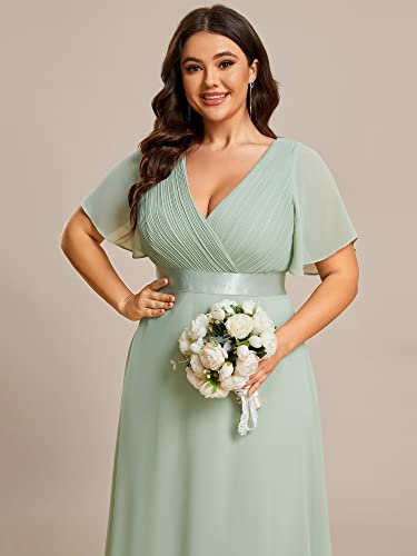 Image of Ever-Pretty Women's Chiffon Formal Evening Dresses for Curvy Women V-Neck Plus Size Floor Length Bridesmaid Dress