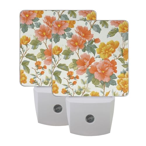 Lámpara de noche naranja con patrón floral vintage