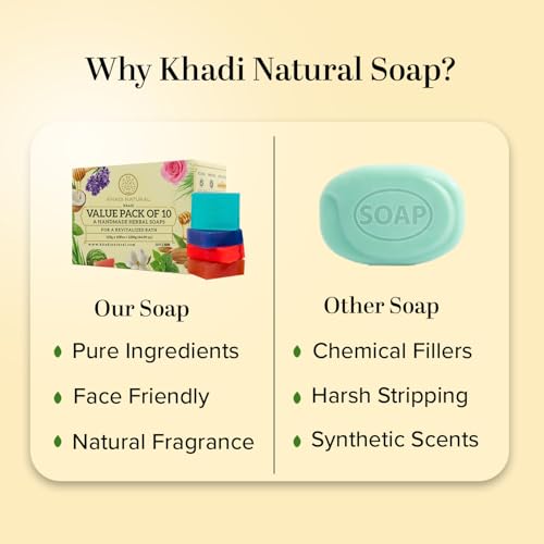 Khadi Natural Herbal Soap Gift Set | Handcrafted Essential Oil Soaps | Pure & Natural | Refreshing & Gentle Cleansing | Provides Naturally Glowing Skin- (Pack of 10)