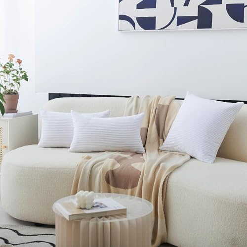 Image of Guffaw Corduroy Rectangular Cushion Covers, Size 12x18, Pack of 2, Multiple Colors (1, White)