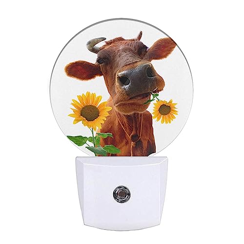 Image of EKOBLA Cattle Night Light, Cute Farm Cow and Sunflower Night Lights Plug Into Wall with Dusk to Dawn Auto Sensor for Home Indoor Decor