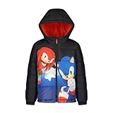 Sonic the Hedgehog Boys’ Heavyweight Puffer Hooded Bubble Jacket Winter Coat, Black Sonic and Knuckles, 10