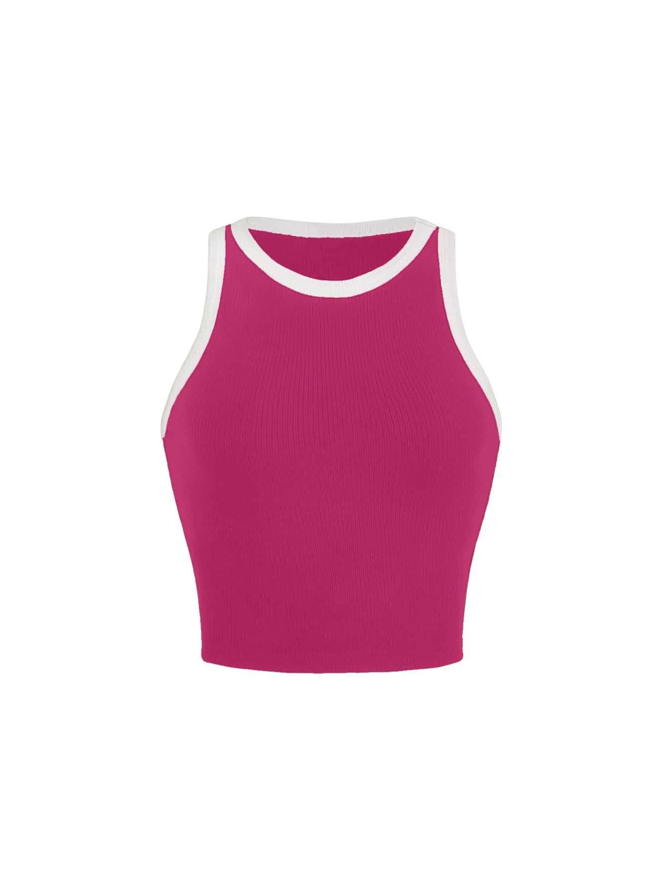 Women's Polyester Slim Fit Solid Summer Contrast Binding Crop Tank Top-image-3