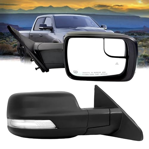 Right Passenger Side Mirror Compatible With Dodge Ram 1500 2019-2024 With Power and Heated Glass Turn Signal Light and Puddle Light Power Folding,BSM Textured Back 11Pins by VMDCcdz - Used condition - US$144.91