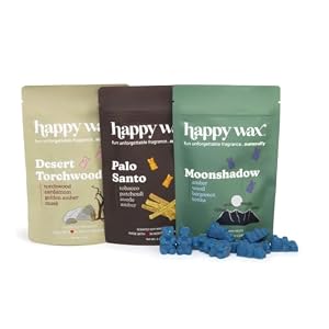Happy Wax Wanderlust Collection Scented Natural Soy Wax Melts – 6 Total Oz. of Scented Wax Melts, Collection Includes Palo Santo, Desert Torchwood, and Moonshadow