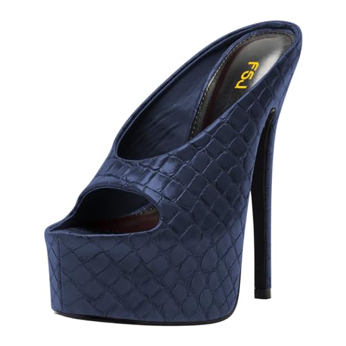 FSJ Women Platform High Stiletto Heels Open Toe Slip On Sandals Embossed Crocodile Effect Pumps Shoes for Sexy Dress Wedding Party Club Size 4-16 US