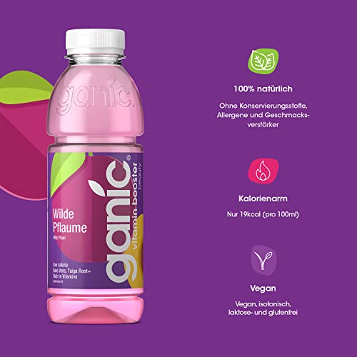 ganic Wilde Pflaume - Vitaminwasser - Taigawurzel-Extrakt - Biotin - Aloe-Vera-Extrakt - Niacin - Pantothensäure - Kalorienarm - Vegan - Laktosefrei - Glutenfrei (12 x 500 ml) (Packung mit 2)