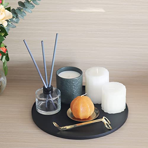 Freelove Thin Edge Round Serving Platter For Kitchen Coffee Table, Decorative Tray For Perfume Jewelry Candle Makeup Organizer Desk Vanity Countertop Bathroom Dresser Sink, Matte Black, 12 Inch #TOP6