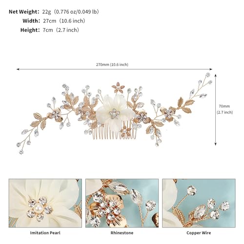 Acessórios de cabelo de casamento com flores douradas de strass para noivas - Pentes de cabelo de ca