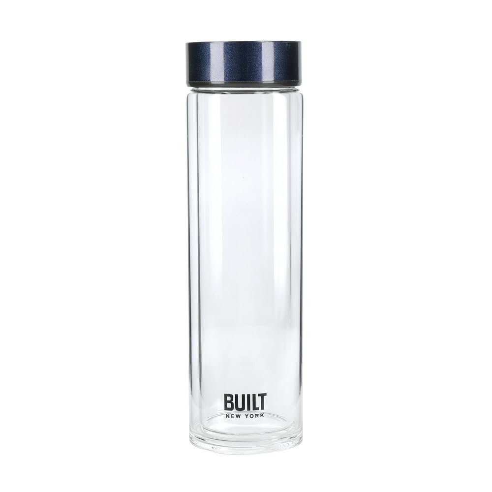 B&Q -  Tiempo 450Ml Insulated Water BottleBorosilicate Glass / Stainless SteelMidnight Blue