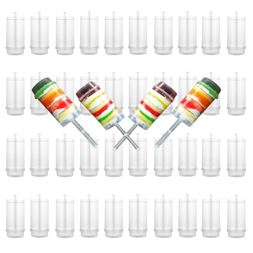 ZUQIAN 40 Pack Round Shape Clear Cake Pop Shooter Plastic Cake Push-up Pop Containers with Lids Confetti Push Pop Shooters for Wedding Birthday Party(Base & Sticks)