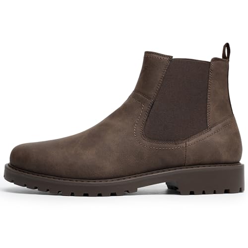 Image of CGRRBW Men's Chelsea Boots Suede Leather Casual Cowboy Boots for Men | Elastic Side Panels, Pull-on, Round Toe, Slip-resistant Rubber Sole for Office, Weekend, Fashion Casual