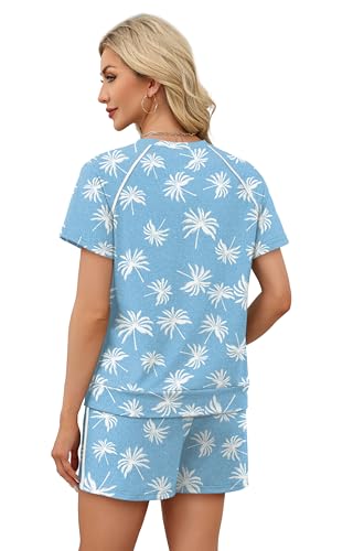 Sampeel Summer Outfits for Womens Sweatsuits 2 Piece Set Matching Short Sets Womens Loungewear Sets Woman Athleisure Set Spring Cruise Outfits Beach Vacation Clothes 2026 Pajama Sets Blue Print L — view 5