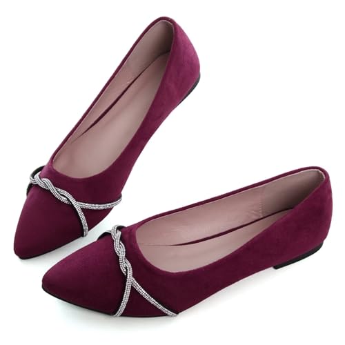 Image of TN TANGNEST Womens Casual Flats Chain Ballet Flats | Fashion Pointed Toe Rhinestone Flats, Comfort Slip On Dress Shoes for Business Work Office Wedding Party