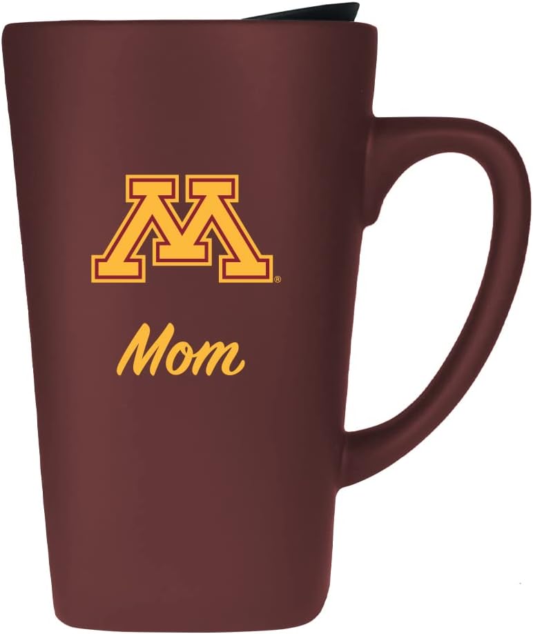 University of Minnesota Mom 16oz Soft Touch Ceramic Travel Mug with Lid - Burgundy