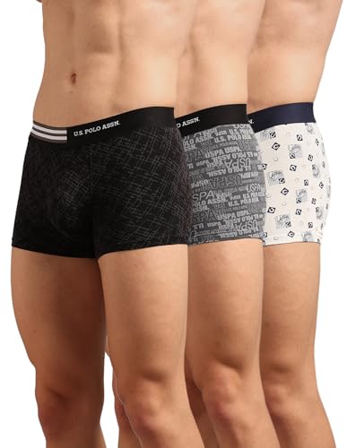 Image of U.S. Polo ASSN. Men's OET20 Printed Low Rise Underwear Trunks - Pack of 3