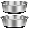 Taglory 8 Cup Stainless Steel Dog Bowls Set of 2 for Food and Water, Silicone Base Anti-Slip, Rust Resistant, Extra Thick Metal Bowls for Medium Dogs, 59oz, Black
