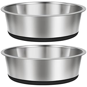 Taglory 8 Cup Stainless Steel Dog Bowls Set of 2 for Food and Water, Silicone Base Anti-Slip, Rust Resistant, Extra Thick Metal Bowls for Medium Dogs, 59oz, Black