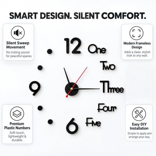 Image of Sehaz Artworks DIY Borderless Silent Wall Clock for Bed Room - 30 X 30 Cm