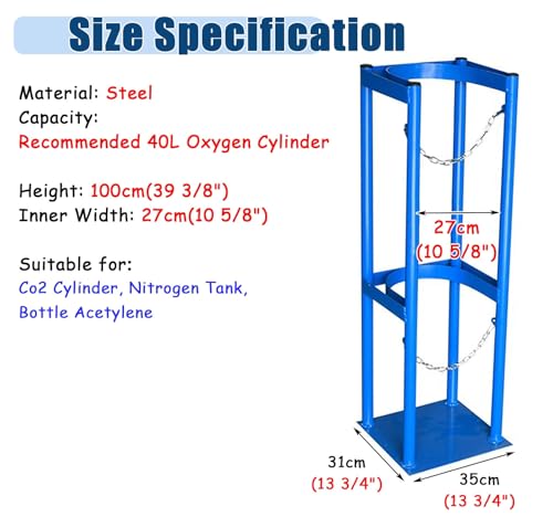 Soporte para bombonas de Gas de Alta Resistencia de 40 L - Estante Grande de Acero para Almacenamiento de Botellas de oxígeno con Cadena de Seguridad, Soporte Comercial p,8-27cm-35cm Wide