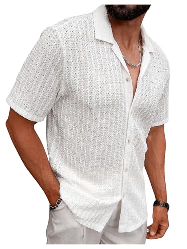 Amazon.com: VIPWOLF Men's Crochet Button Down Shirt Textured
