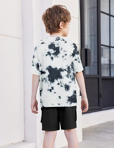 Image of Arshiner Boys' 2-Piece Cotton Outfit Short Sleeve Crewneck T-Shirt & Cargo Shorts Set Summer Casual Clothes for Kids 5-13