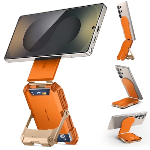 SUPCASE Portefeuille Magsafe avec Support [Anneau Magnétique Inclus] [Maintien 5 Cartes] [Support Réglable Trépied] Blocage RFID Porte-Cartes pour Samsung Galaxy S25 /S24/S23, iPhone 17/16/15, Corail