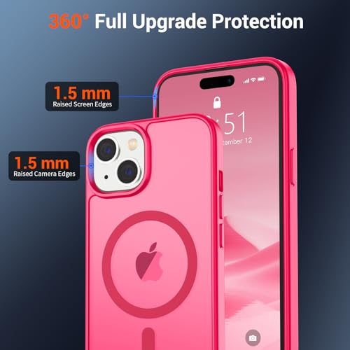 Image of SUPFINE Magnetic for iPhone 15 Case (Compatible with MagSafe) (Military Grade Drop Protection) Slim Translucent Matte Shockproof with Anti-Fingerprint Phone Case,Hot Pink