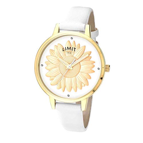 Limit Secret Garden 6282 Gold Plated Sunflower White Strap Watch Wrist Womens White