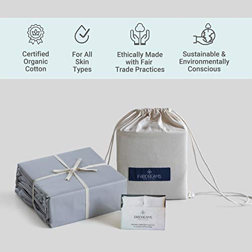 Fabdreams 100% Organic Cotton Full Size Sheet Set | 400 Thread Count Sheet Set | Gots Certified | Long Staple Cotton | Upto 17" Elasticised Deep Pockets | Soft Silky Shiny | Light Gray #TOP3
