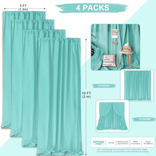 Image of SoarDream Turquoise Backdrop Curtains Polyester 4 Panels 5ft x 10ft Photo Backdrop Drapes Mermaid Party Baby Shower Birthday Decorations