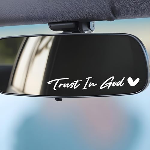 Image of 3X Trust in God Rear View Mirror Sticker, Rearview Mirror Decal with Heart Car Window Decals Self Affirmations Car Mirror Stickers for Women Water Bottle Laptop Accessories Gifts(White)