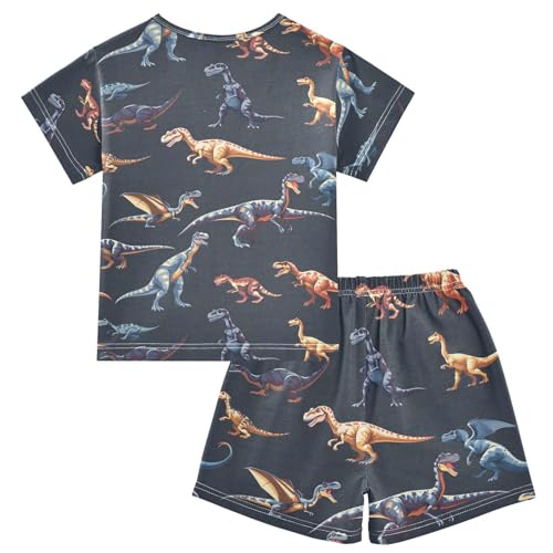 ALAZA Animal Dinosaur Dark Pajamas Short Sleeve 2 Piece Sleepwear Top and Bottom Pajama Set Unisex2