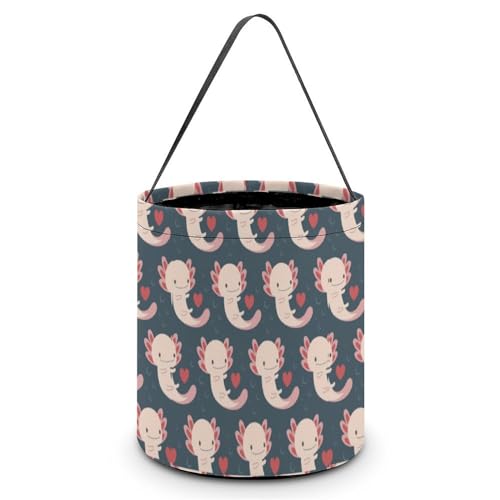Cute Axolotl and Hearts Cute Easter Basket Bags Eggs Bucket Candy Tote Decorations Gifts Party Storage Bag