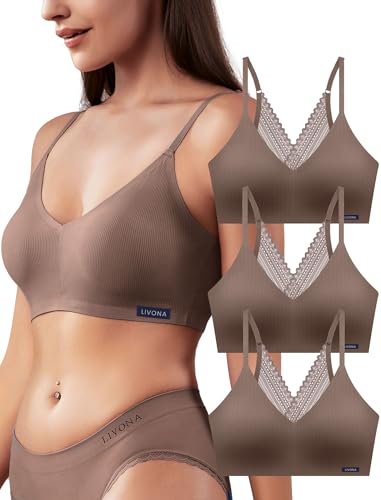 Image of Livona Lace Bralette for Women - Comfort Sports Bra Wireless Padded Bralette with Support Workout Tops Cami Crop S-XXL