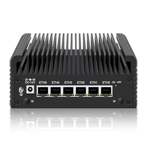 HAICOTECH Mini PC Firewall de grado profesional, computadora sin ventilador i3-N305, 6 dispositivos de micro enrutador LAN i226-V 2.5GbE, AES-NI, TF, 3x4K HDMI y salidas tipo C, 16GB DDR5 RAM 512GB