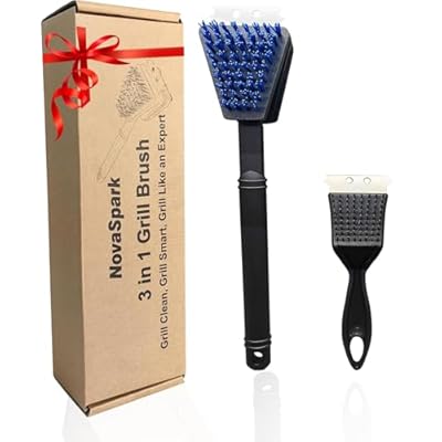 Nylon Grill Brush No Wire Bristle Barbecue Brush Grill Cleaning Kit, Safe Grill Scraper Brush for Outdoor Grill Cleaner with Hole, BBQ Brush Accessories Clean Cool Grates, Gift for Men/Dad 2-Piece Set