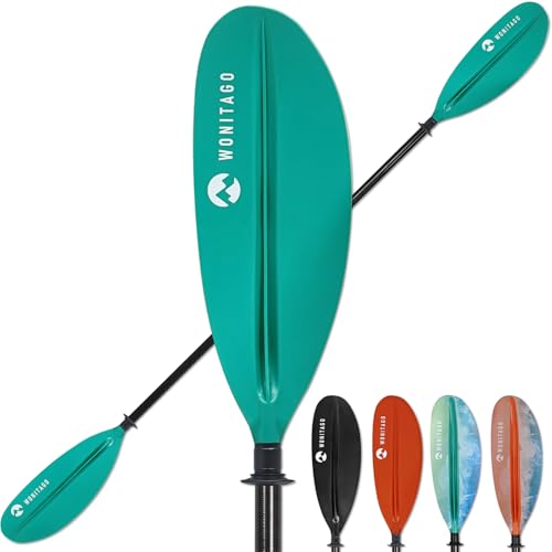 WONITAGO Kayak Paddle Premium Carbon Fiber Paddle with Reinforced PP + Fiberglass Blade, Floating Adjustable Kayaking Oars, 3 Piece, 240-260 cm/94-102 Inches, Teal