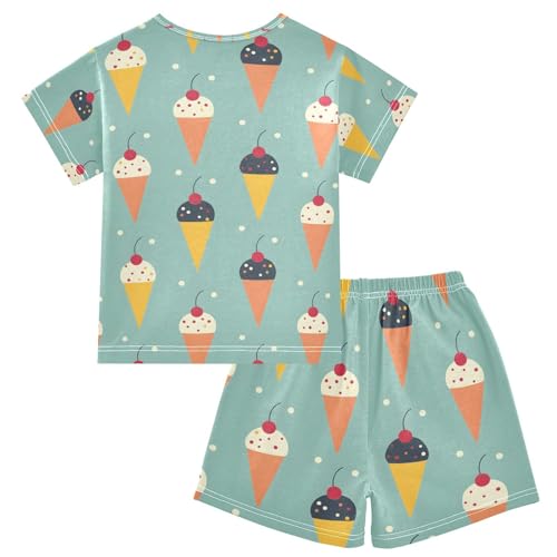 ALAZA Ice Cream Cherry Polka Dots Pajamas Set Short Sleeve Cotton Sleepwear Summer Pjs 2 Piece 5-14Y2