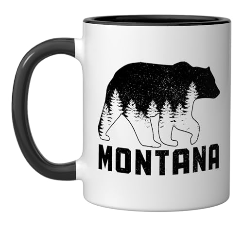 Montana Bear Grizzly Pride Outdoor Hiking PNW Vintage Ceramic Mug, Black/White