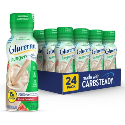 Glucerna Hunger Smart Diabetes Care Shake Classic Strawberry Diabetic Meal Replacement to Support Blood Sugar Management 15g Protein 180 Calories Ready to Drink 10 Fl Oz 24 Pack