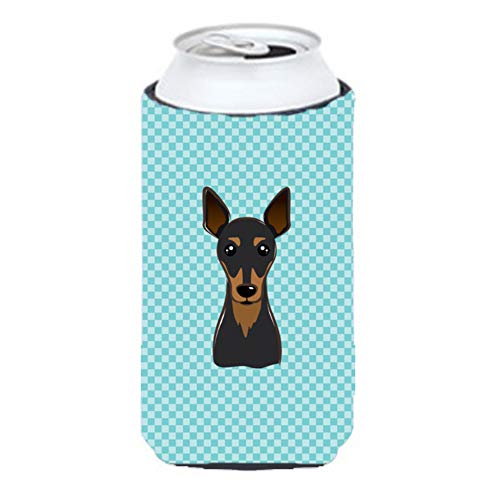 Caroline's Treasures BB1178TBC Checkerboard Blue Min Pin Tall Boy Hugger Can Cooler Sleeve Hugger Machine Washable Drink Sleeve Hugger Collapsible Insulator Beverage Insulated Holder