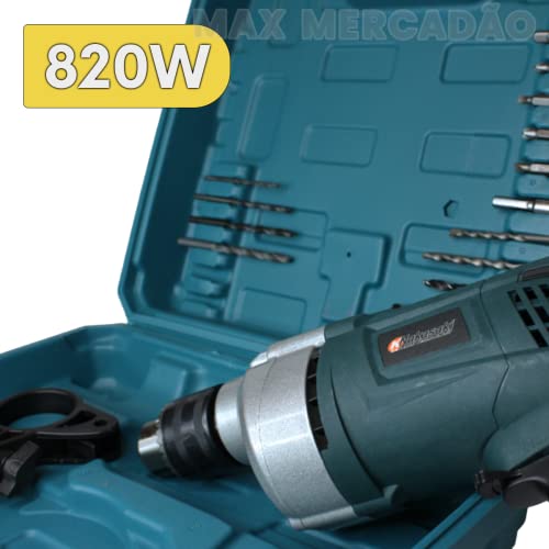 Furadeira Impacto 800w 13mm + 28 Peças Na Maleta 220v