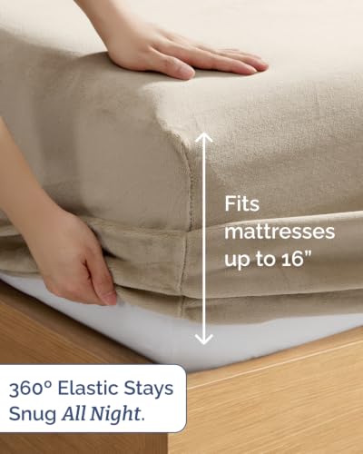 Image of Fleece Sheets Twin Size Set - 3-Piece Velvet Flannel Sheet Set - Oxford Tan