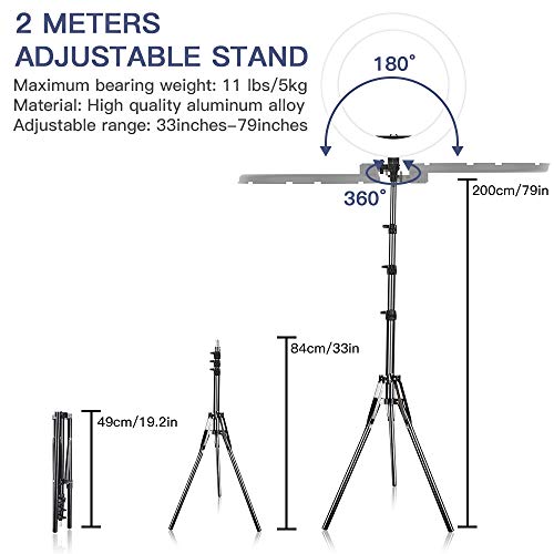 SAMTIAN Ringlicht,18 Zoll / 48cm 3200-5900K 60W Bi-Color Dimmbare 512 LED Ringleuchte Beleuchtungskit Mit 2M Lichtstativ… – Bild 8