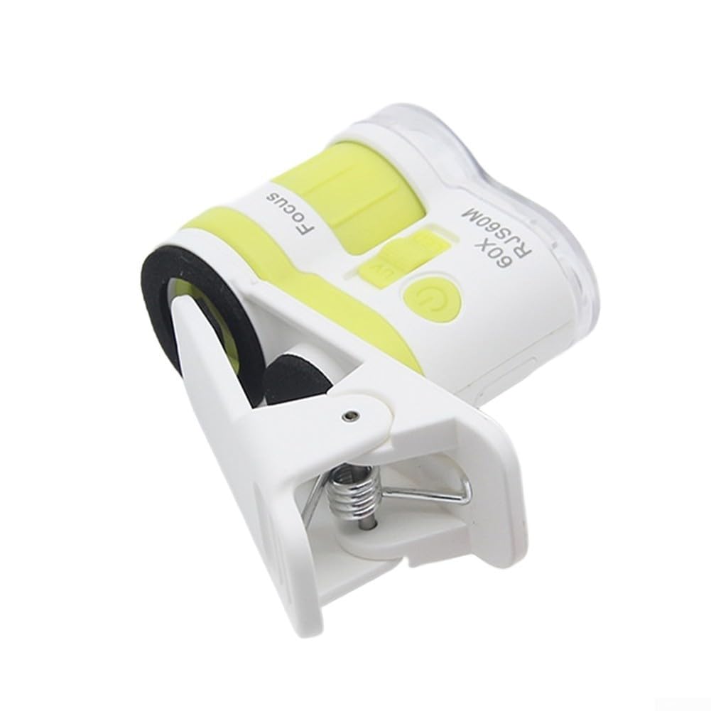 Microscopio portatile con ingrandimento 60x, con clip per telefono, luce bianca a LED, per progetti scientifici, hobby, uso nero, blu, giallo, arancione (nero)