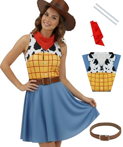 Jaugola Womens Woody Costume Dress Cowboy Tank Dress with Belt Halloween Cosplay Outfit for Female S