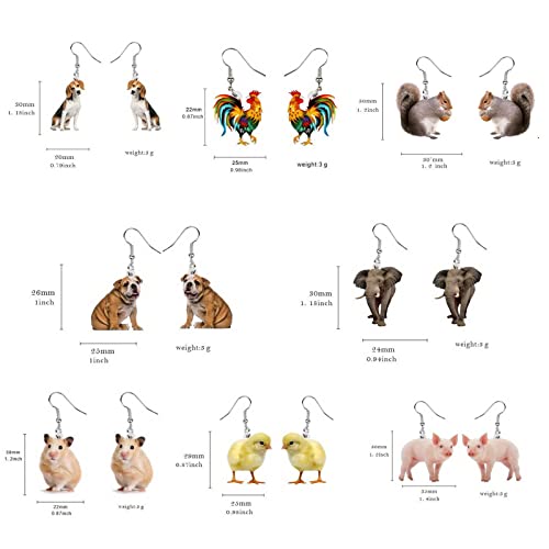 Cute Acrylic Animal Earrings Personalized Cartoon Animal Dangle Earrings Funny Dog Chicken Elephant Pig Rabbit Squirrel Drop Earrings for Women Charm Jewelry Gifts2